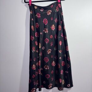 Mix It Floral Satin Midi Skirt Black Pink A-Line USA Made Size M